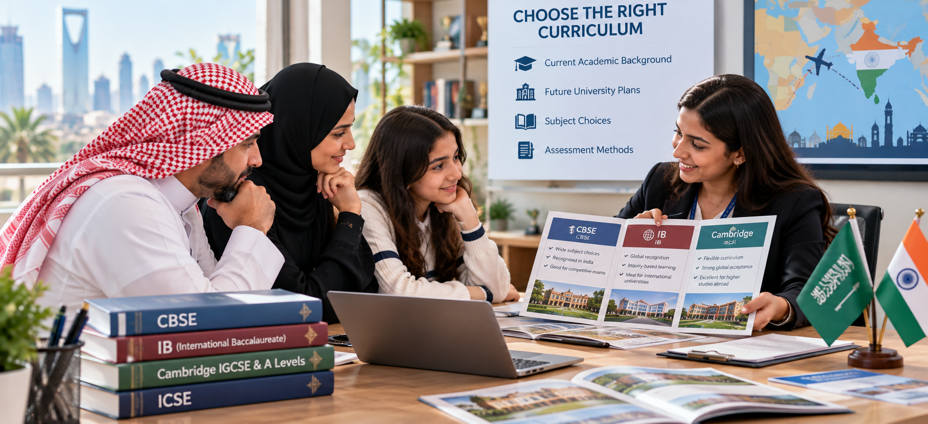 Choose the right curriculum for a boarding school in India from Saudi Arabia