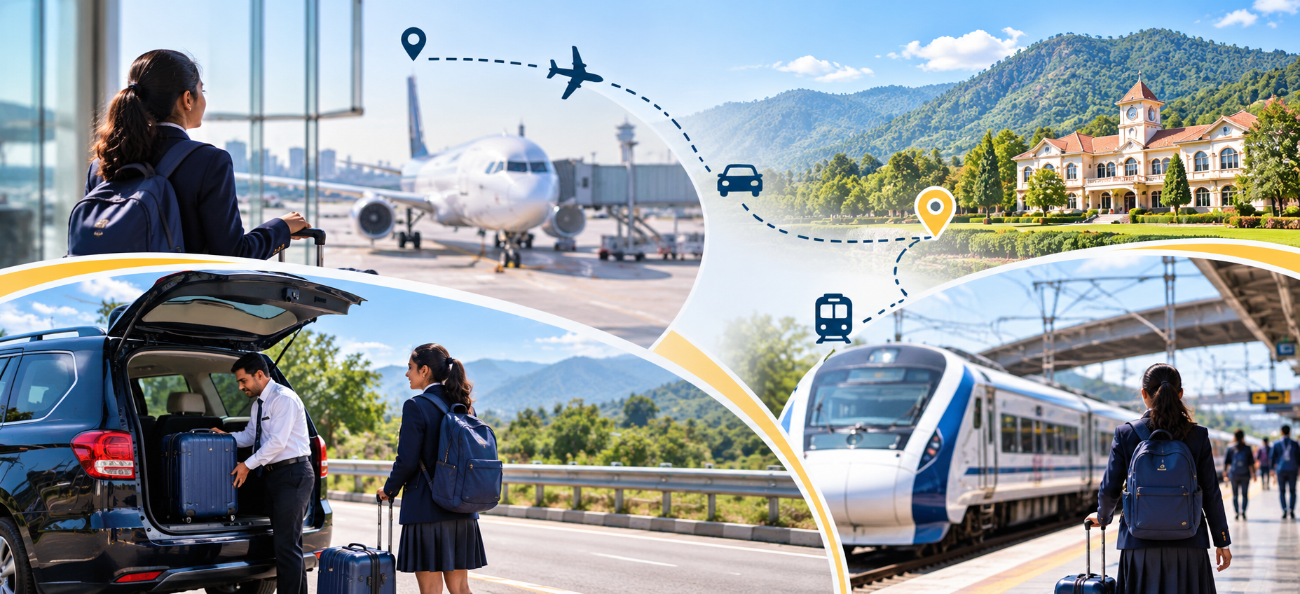 Delhi airport to Dehradun boarding school travel route