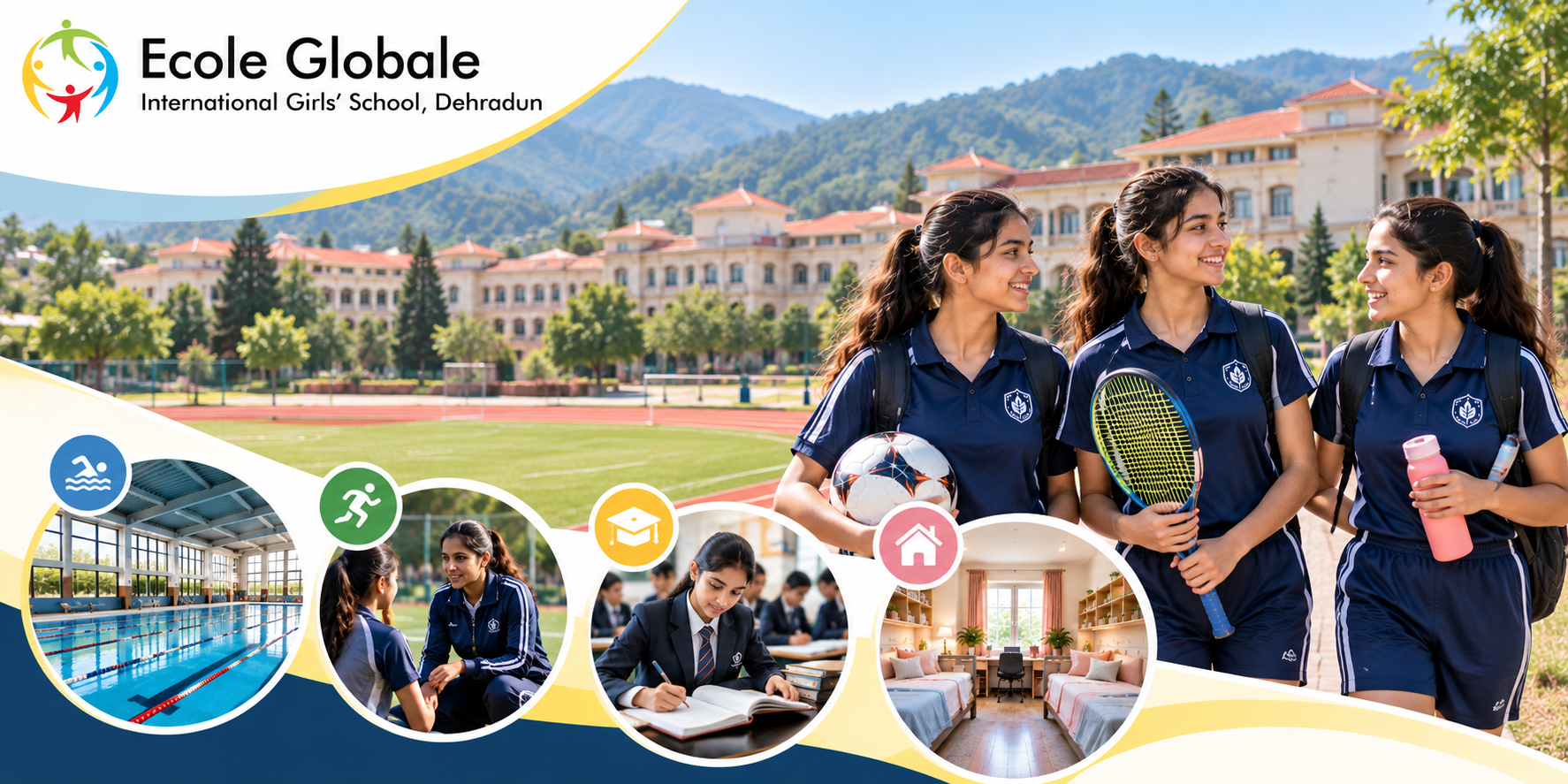 Ecole Globale International Girls' School in Dehradun offering residential education and sports opportunities for girls