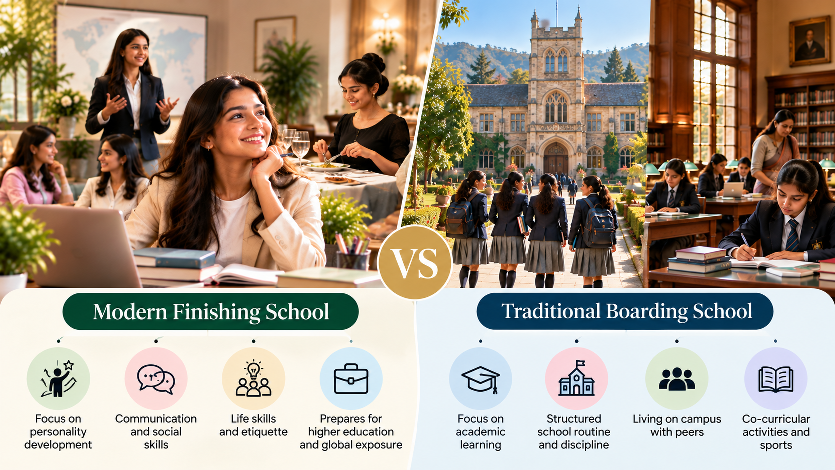 Modern finishing school vs traditional boarding school comparison