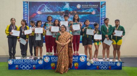 Ecole Globale Triumphs as Host and Champion at 7th Interschool Girls’ Swimming Meet; Yashaswi Chaudhary Shines as Sub-Junior Star